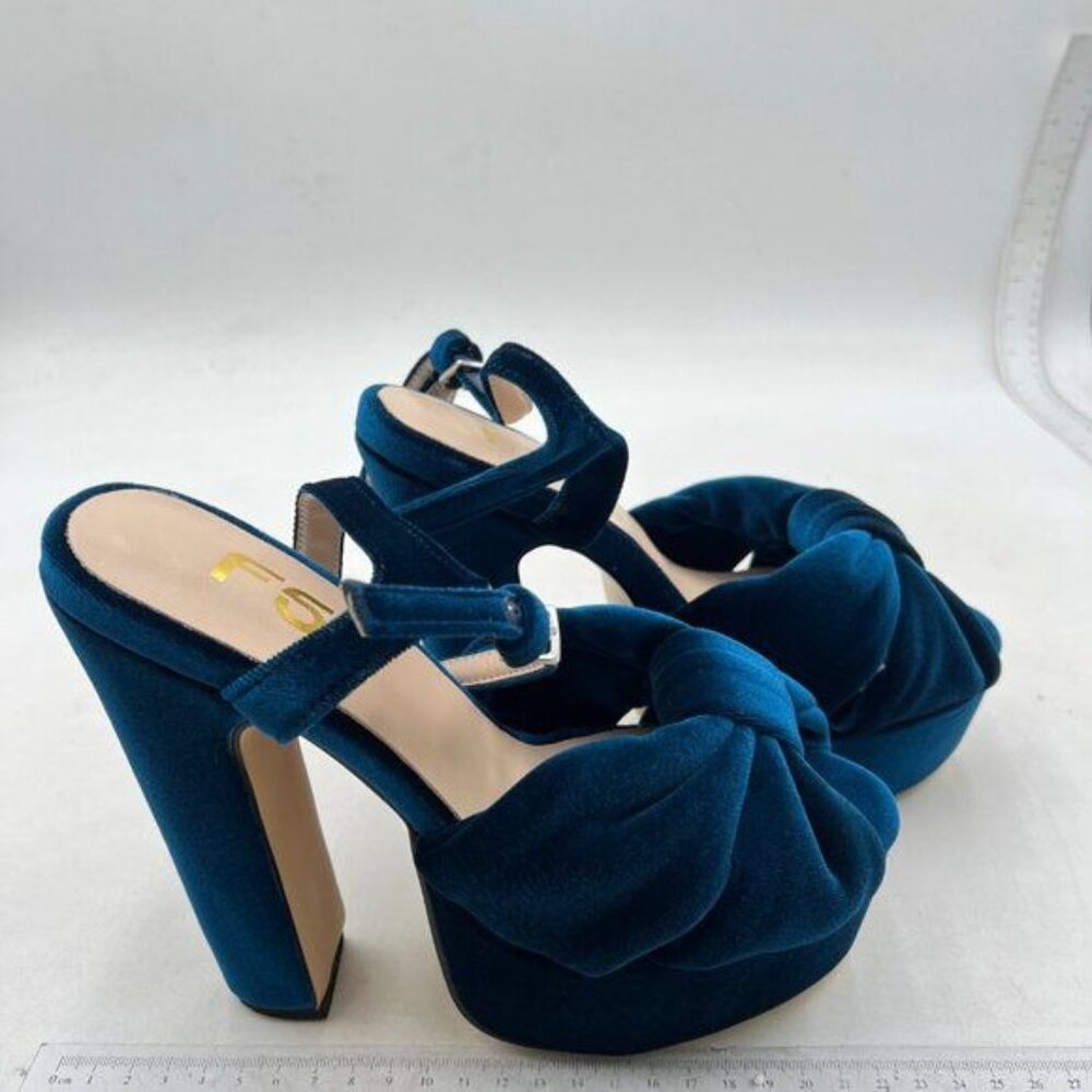 FSJ Women Platform Chunky Block High Heel Sandals Peep Toe Ankle Strap Blue - Picture 4 of 8